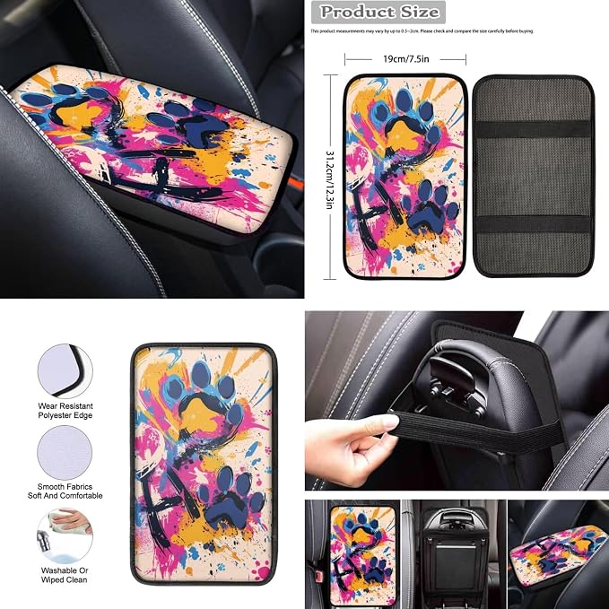 Howilath 10 Piece Universal Fit Dog Paw Graffiti Car Front Seat Covers Set with Steering Wheel Cover/Seatbelt Pads/Armrest Cushion/Keychain/Car Coasters, Easy to Install