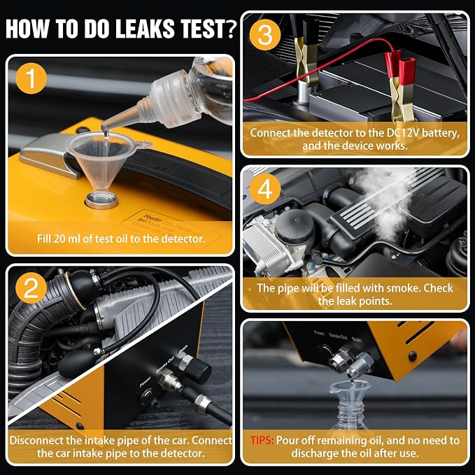 Smoke Machine Automotive Leak Detector with Built-in Air Pump, Pressure Gauge, Flow Meter, Professional Vehicle Diagnostic Tool for Leaks Test in Vacuum,Fuel,EVAP & All Cars System(Oil Excluded)