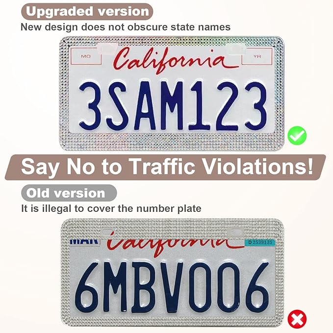 QUANQIUFEI Bling License Plate Frames for Women, Sparkly Rhinestone Diamond Car Accessories with Glitter Crystal Caps (1 Pack Colorful)