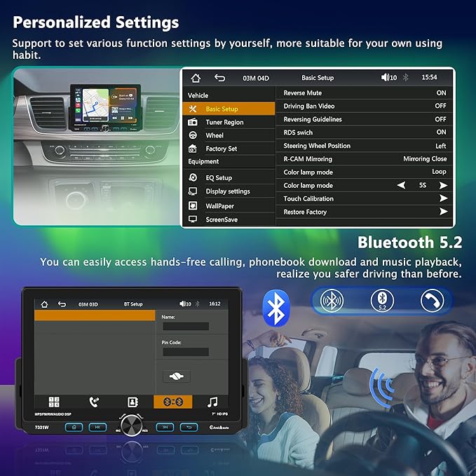 7" Single Din Touchscreen Radio, Floating Car Stereo with Wireless Apple CarPlay & Android Auto,30° Adjustable HD IPS Touchscreen,FM/AM,Bluetooth 5.2,USB & Type-C,MIC,Physical Knob, Backup Camera