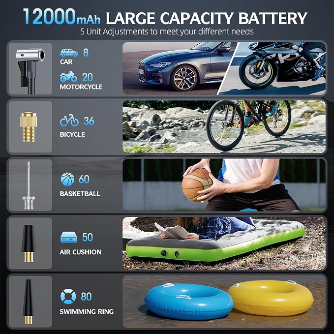10-in-1 Jump Starter with Air Compressor, 3500A 150PSI Portable 12V Jump Box Car Battery (9 Gas/8 L Diesel), with Auto-Shutoff Tire Inflator, Power Bank, LED Lights, Large LCD Display