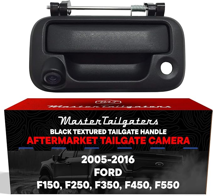 Master Tailgaters Black Tailgate Handle with Backup Camera Replacement for Ford F150 F250 F350 F450 F550 (2005-2016) | IP68 Waterproof | Parking Grid Lines Available | Easy to Install