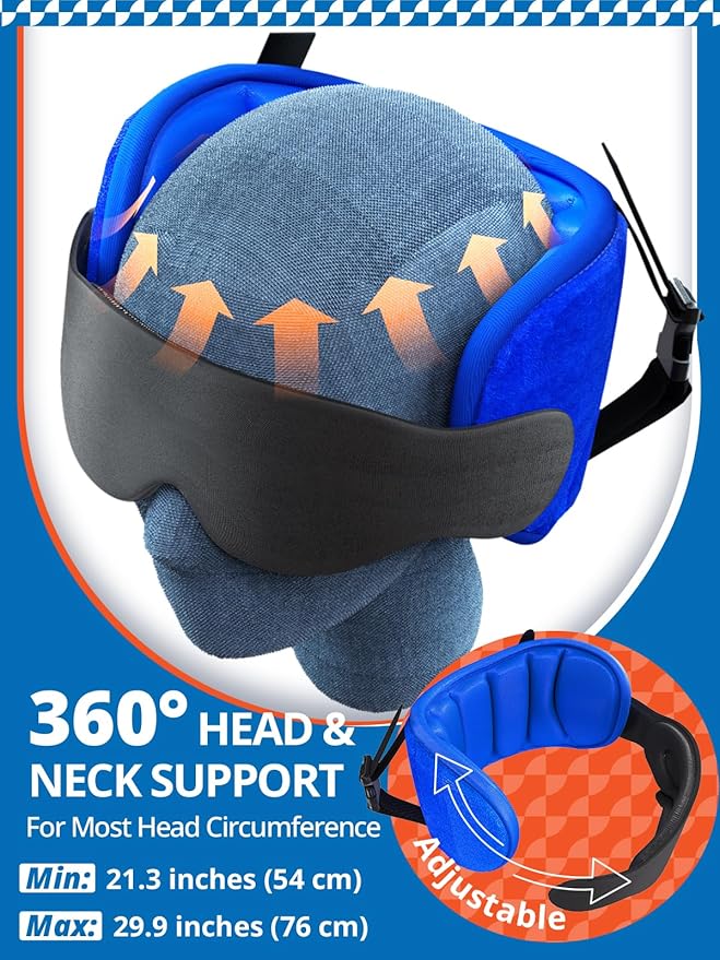 SARISUN Travel Pillows for Airplanes, Airplane Pillow for Long Flight, Airplane Head Strap with Sleep Eye Mask, 360° Support Headrest for Car Road Trip, Stop Bobblehead Travel Essentials, Red