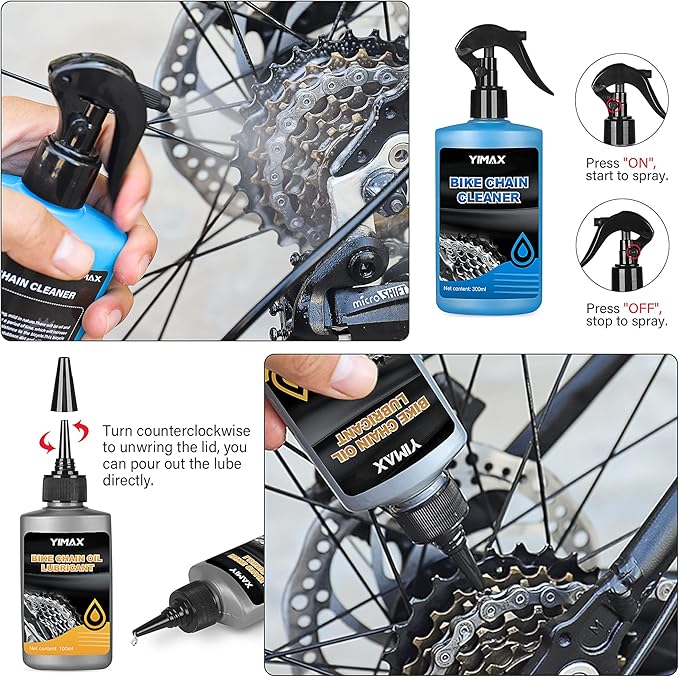 Bike Chain Cleaner Set, Bike Cleaners Bicycle Cleaning Kit 100ML Chain Lube and 300ML Cleaning Spray, Bike Cleaner Kit with Brushes Cycling Maintenance, Suitable for All Types of Bike