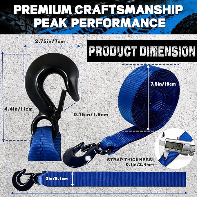 Boat Winch Strap with Hook (2" x 20ft) - 18,000lb Break Strength, Heavy Duty Replacement Trailer Winch Strap with Safety Hook - Fits Pontoon, Fishing Boat, Powerboat & Jet Ski Trailers.