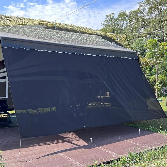 RV Awning Shade Screen Without Zipper 8'x17'3'',Black Mesh RV Awning Sun Shade Screen,Universal Trailer Camper RV Awning Screen with Complete Kit,Significantly Improves Shadow and Privacy