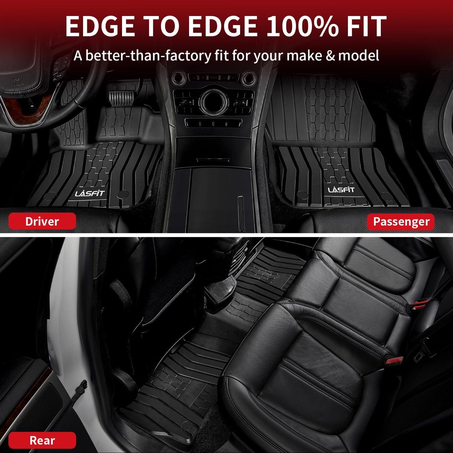 LASFIT Floor Mats Fit for Ford Fusion 2020-2017 (Include Hybrid)/ for Lincoln MKZ 2020-2017 All Weather Protection TPE Custom Fit 2020 2019 2018 2017 Floot Liners Accessories, 1st & 2nd Rows, Black