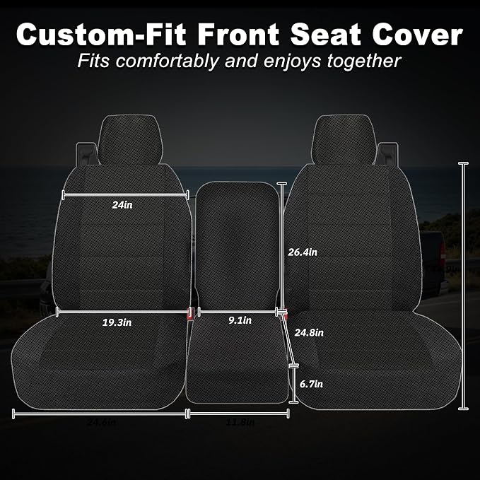Custom 40/20/40 Split Bench Seat Covers for Ford F150 XL/Standard Cab 2004 2005 2006 2007 2008 Sandwiched Cloth Protector Interior Accessories，Waterproof & Machine Washable - Black