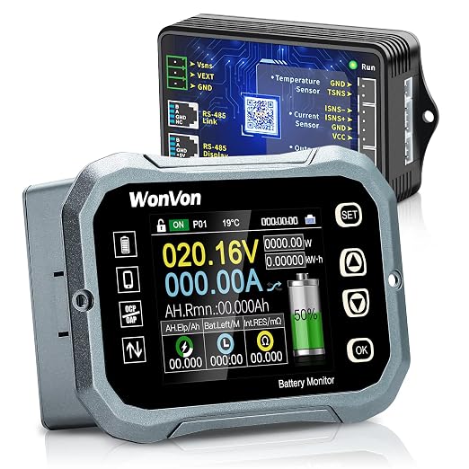 WonVon Battery Monitor with Shunt 400A 0V-120V Battery Monitor for RV Motorcycle Golf Cart Solar Panel with Screen,Capacity Percentage Time Power Voltmeter Display,Support High/Low Voltage