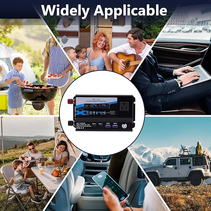 600W Car Power Inverter, 12V/24V Car Plug Adapter Outlet Converter with Dual Type C, Dual USB Dual, Dual Cigar Lighter, Single AC Outlet for Cars Trucks US Plug (Black)