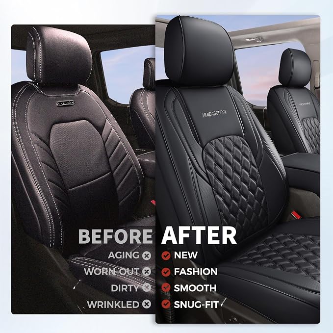 Huidasource Wrangler JL Seat Covers 4 Door, Wrangler Leather Seat Covers Full Set, Waterproof Seat Cushion Covers Fit for Jeep Wrangler JL 4-Door 2018-2026 with Rear Cupholder (Full Set/Black)