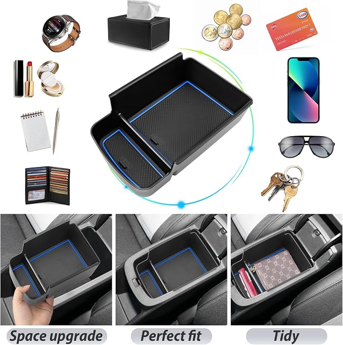 SKTU for 2024 2025 2026 Buick Envista Center Console Organizer 2024 2025 2026 Envista Console Tray 2024 2025 2026 Envista Accessories Armrest Box Envista Tray with Sunglasses Holder (Blue)