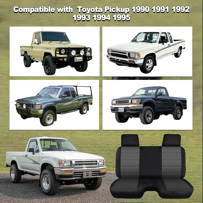 Bench Seat Covers for Toyota Pickup 1987 1988 1989 1990 1991 1992 1993 1994 Heavy Duty Cloth Protector Interior Accessories,Molded Headrest with Small Notch Machine Washable, Black