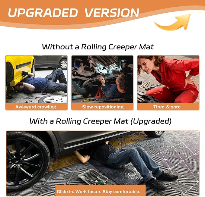Upgraded Rolling Creeper Mat for Mechanics, 60 x 28 in Padded Automotive Work Mat for Cars, SUVs & Pickup Trucks, Black