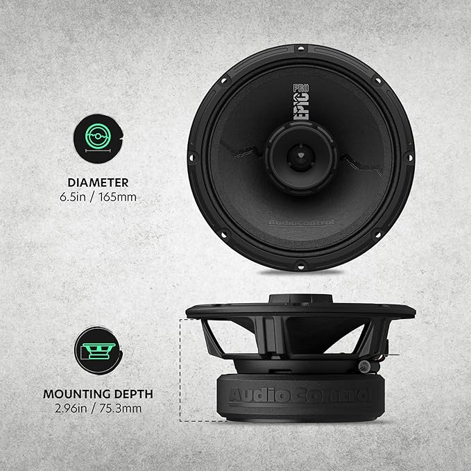 AudioControl EPICPRO6CX Epic PRO 6.5” Coaxial Car Speakers Set (Pair), 300W Max, 4 Ohm, Rear or Front Door Speakers for Truck or Car Audio System, Pro Audio High SPL Full Range Speakers