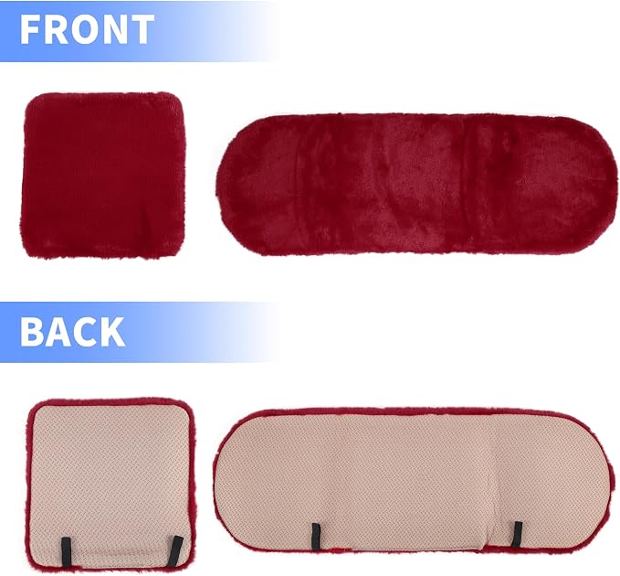 X AUTOHAUX Universal Car Seat Cover Set Car Seat Cushion for Front Rear Seat Shearling Wool Seat Mat Wine Red 1 Set