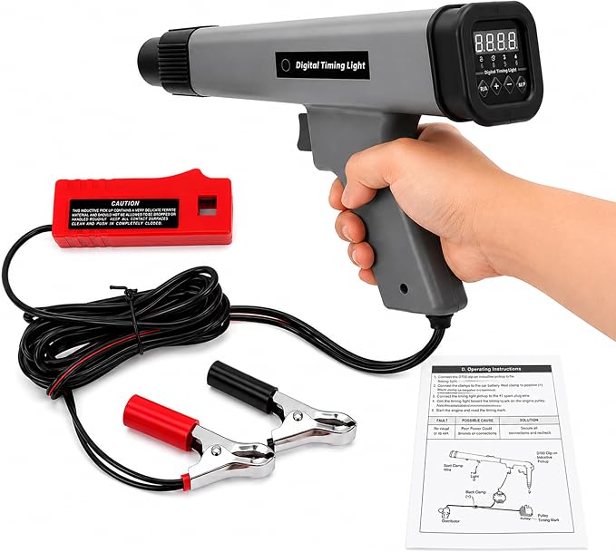 Digital Timing Light with Tachometer, 12V Ignition Timing Gun, Automotive Timing Light with Advance Angle, Xenon Timing Strobe Light, Inductive Clamp for 2 and 4 Stroke Engines