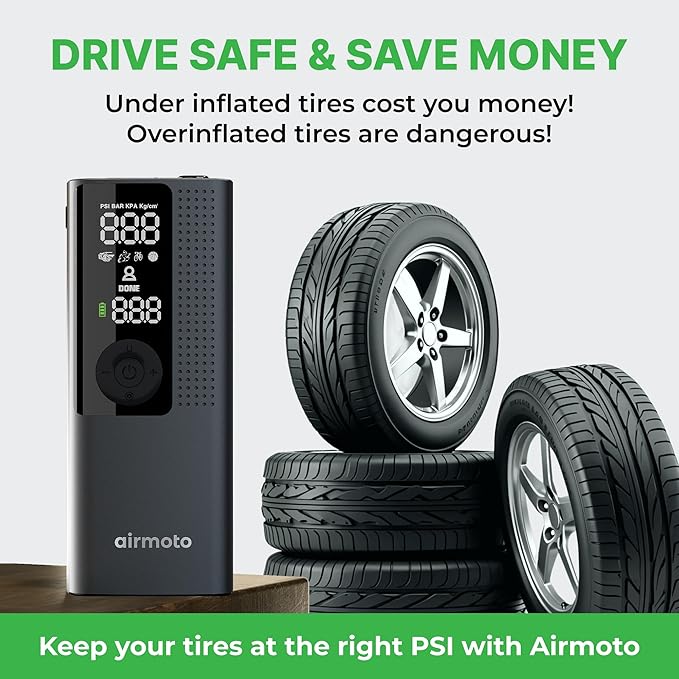Airmoto and Power Kit Bundle Deal - 1 bundle - Tire Inflator Portable Air Compressor with Power Kit for Charging on The Road - Cordless Air Pump for Car Tires, Motorcycle, Bicycle, Balls