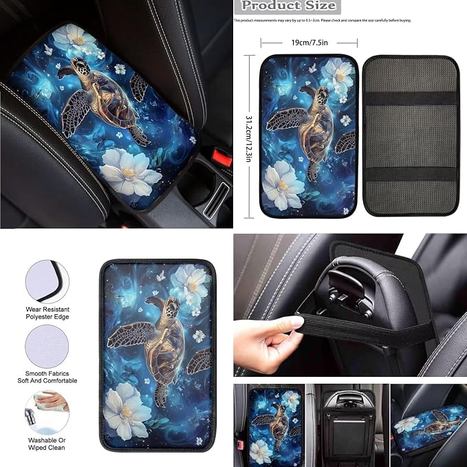 8 Pcs Galaxy Turtle Car Seat Covers Set for Women Universal Full Set with Steering Wheel Cover Armrest Pad Seatbelt Covers for Auto SUV Interior Decoration