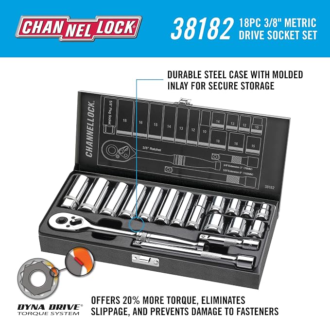 Channellock 38182 3/8" Drive Metric Socket set, 18 Piece