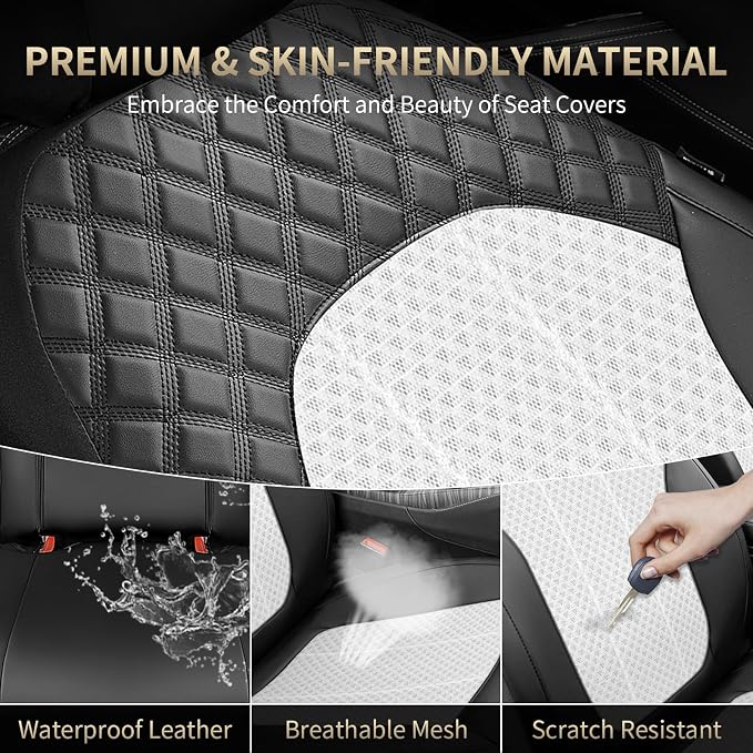 FLORICH Car Seat Cover Front Seats Breathable Mesh Leather Front Seat Covers 2 Pack Auto Seat Cover Airbag Compatible Driver Seat Cushion Protector Universal Fit for Most Car SUV Truck, Black&White