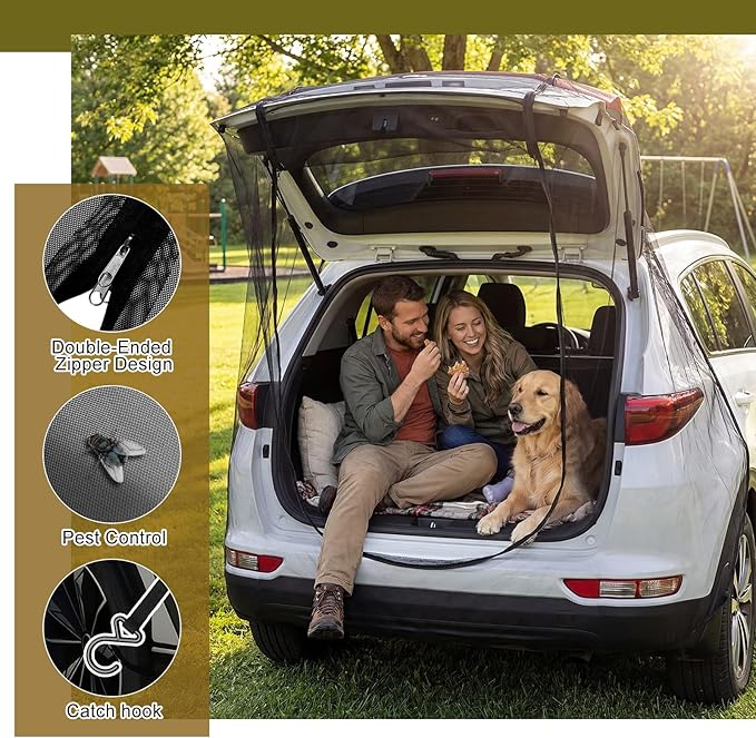 Yahenda SUV Tailgate Mesh Screen for Camping, Car Tailgate Tent Shade, Breathable Bug Screen with Magnetic Design, UV Protection Privacy Cover, Car Camping Accessories(X-Large,Full Wrap,Black)