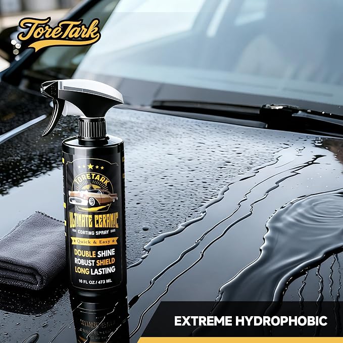 toretark Real Ceramic Coating for Cars Polish (16 Fl Oz) & Real Ceramic Coating for Glass (3.38 Fl Oz) & Headlight restoration kit (3.38+ 0.68Fl Oz)