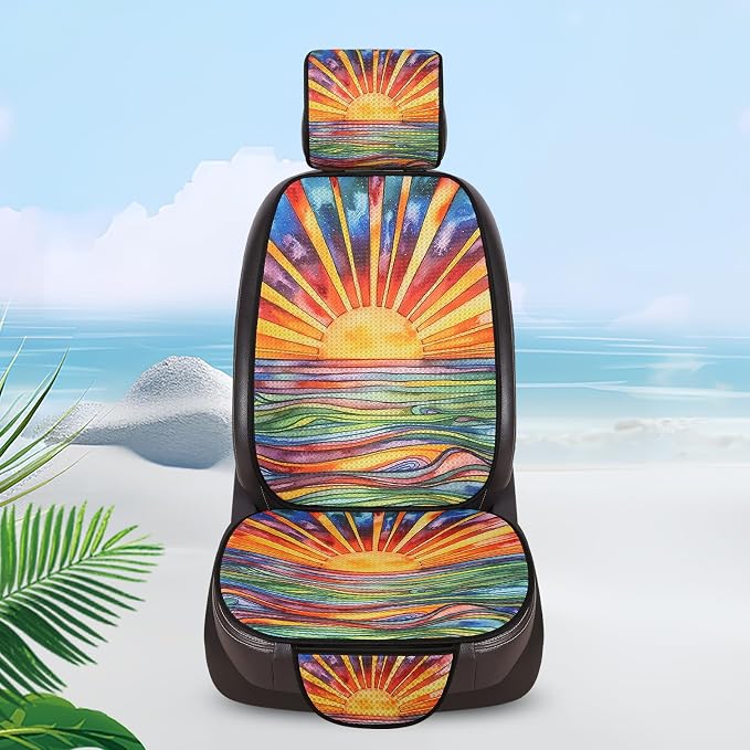 Car Seat Covers Set, 2 - Front Seat Full Set, Colorful Sunset Honeycomb Knit Fabric, Breathable & All - Season Universal Automotive Seat Protectors