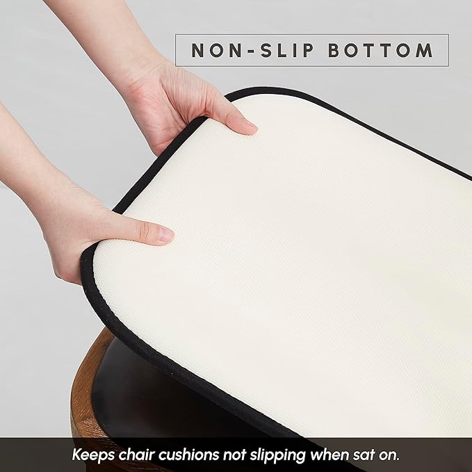 Elegant Comfort Chair Cushion Covers with Ties and Non Skid Rubber Backing-Thick Memory Foam - Soft Cushion Pad- Rounded Square Seat Cover-16 x 16 Inches- Honeycomb Textured Pattern, Set of 4, Black