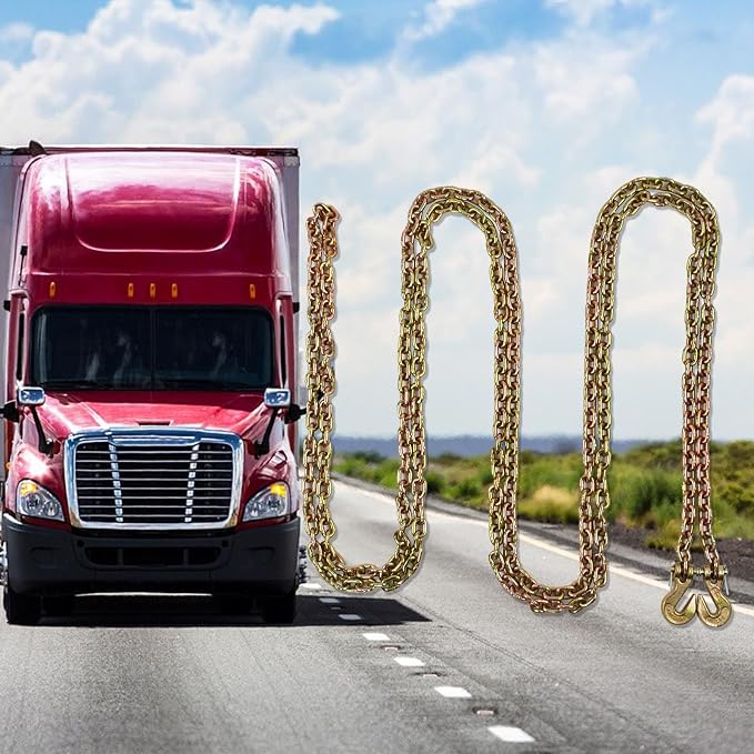 1/4 Inch x 20 Feet Transport Binder Chain G80 Safey Tow Chain with Grab Hooks 3300 Lbs Safe Work Load for Transporting Towing Tie Down Binding Equipment