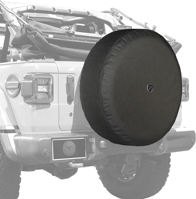 Boomerang - 33" Soft JL Tire Cover for Jeep Wrangler JL (with back-up camera) - Rubicon (2018-2024) - Black Denim Vinyl - Integrated Camera Hood
