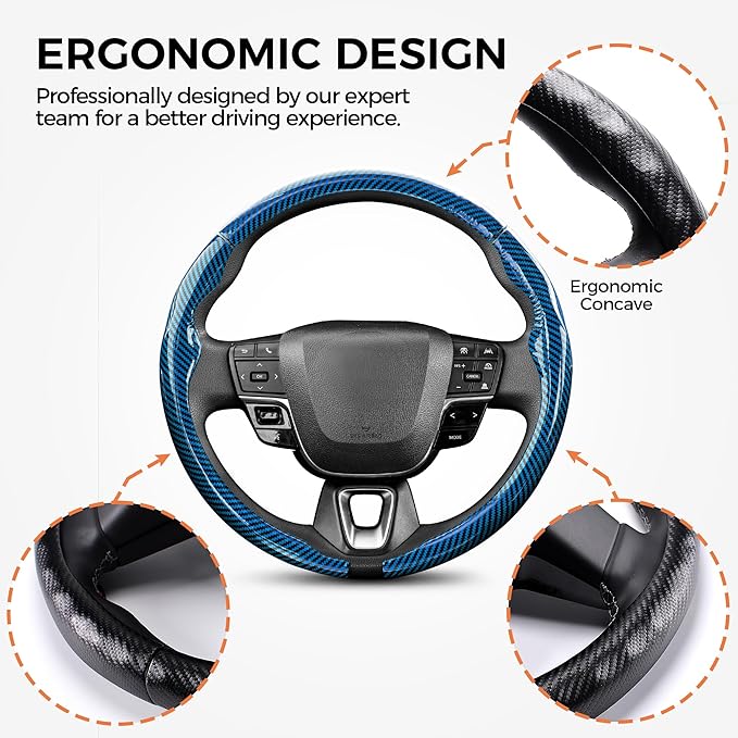 West Llama 3 Piece Carbon Fiber Steering Wheel Cover, 14.5-15 Inch 3 Pc Auto Car Steering Wheel Cover Universal Fit for 99% Cars, SUVs, Trucks (Glossy Blue)