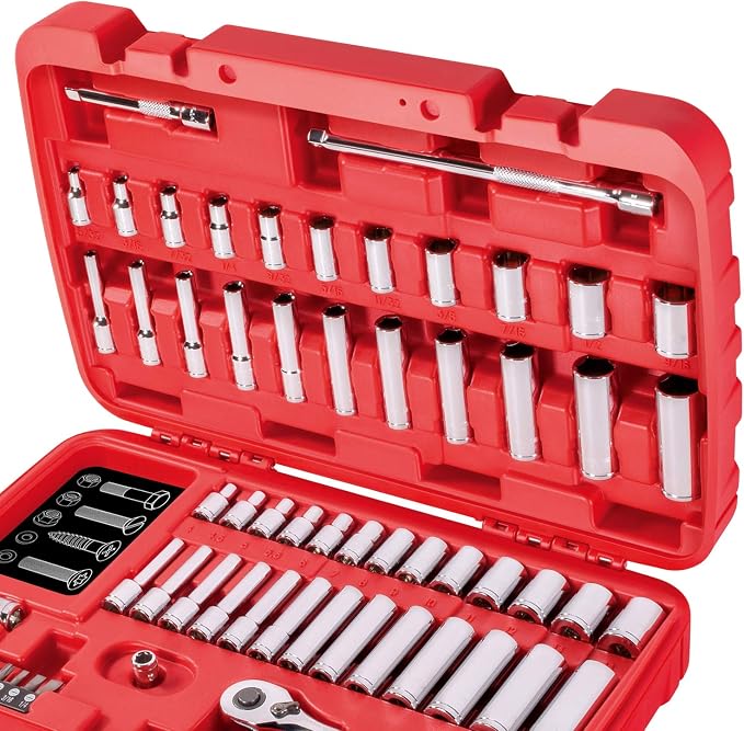 CARBYNE 65-Piece 1/4 in. Drive Socket and Ratchet Set, SAE and Metric, 6 Point, CrV Steel, 90-Tooth Ratchet, Deep and Standard Sockets, Storage Case