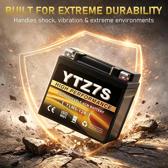 YTZ7S-BS 12V 6Ah AGM Sealed Motorcycle Battery, Maintenance-Free, Compatible with Honda TRX450ER TRX450R ATV, Scooter & 4 Wheeler