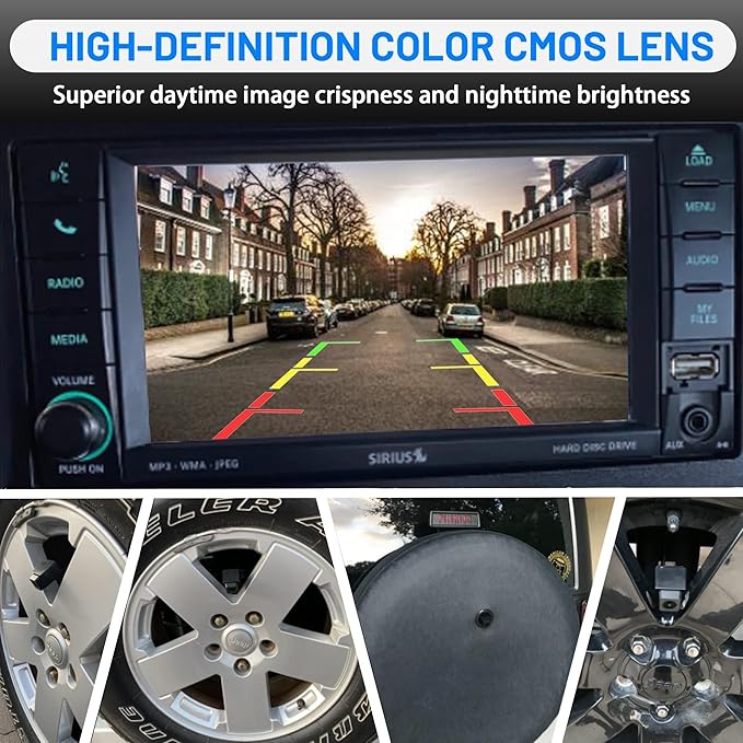 EWAY Classic 1.0 Backup Camera w/ 16FT 4PIN Extension Cable for Jeep Wrangler Spare Tire Mount 2007-2018, Rear View Reverse Camera for JK JKU Rubicon Sahara Removable Guidelines w/OEM Monitor Adapter