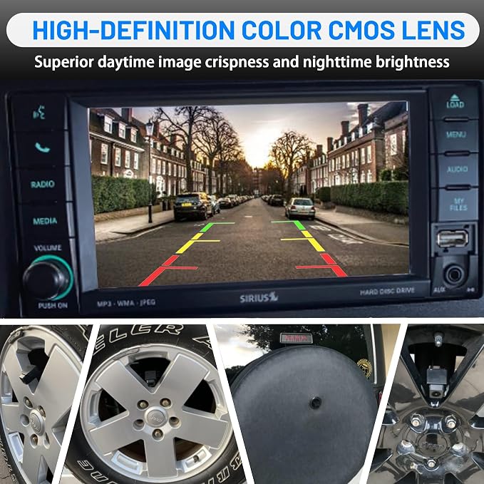 EWAY Classic 1.0 Backup Camera w/20FT RCA Extension Cable for Jeep Wrangler Spare Tire Mount 2007-2018, Rear View Reverse Camera for JK JKU Rubicon Sahara Removable Guidelines w/OEM Monitor Adapter