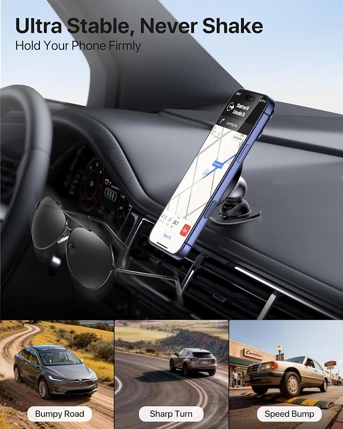 Miracase Latest Upgrade for MagSafe Car Mount [33+LBS Strong Suction & 2200gf Magnetic] Small Phone Holders for Your Car Dashboard, 360° Adjustable Car Phone Holder Mount for iPhone Garmin GPS