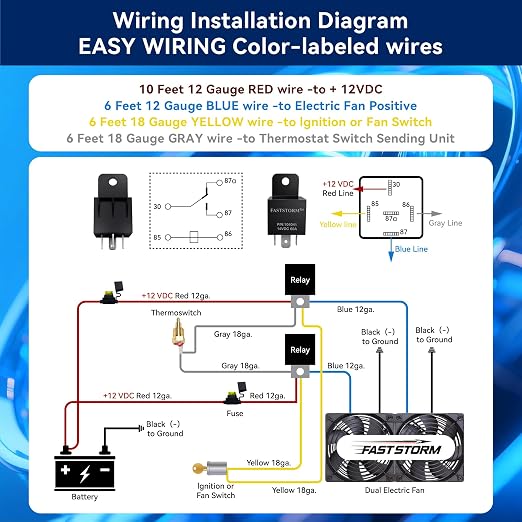 Dual Electric Fan Relay Kit Electric Radiator Fan Kit Temperature Sensor Switch 200 On 185 Off Automotive Wiring Kit 60 Amp Cooling Fan Relay Switch Kit 4 Pin Waterproof Relay Kit