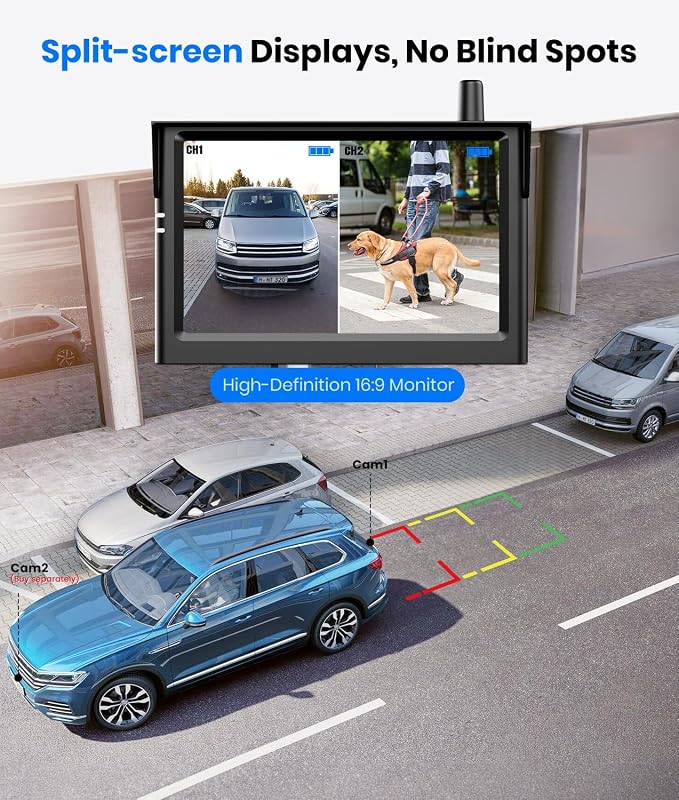 AUTO-VOX Solar Wireless Backup Camera for Car SUV Truck with 5" HD Monitor | Quick No Wiring Setup, Less Charging, Clear Rear View for Driveway, Parking, and Daily Backing Up