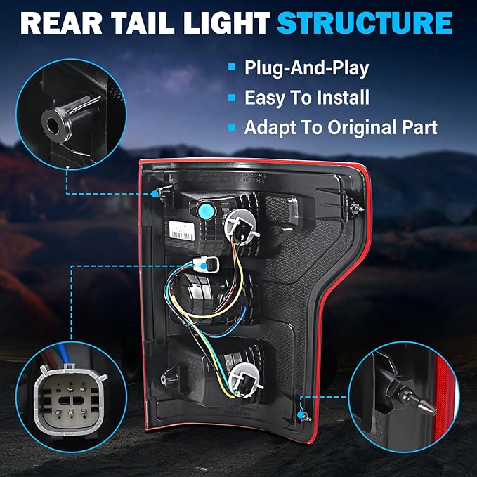 Tail Lights Assembly Compatible with 2018 2019 2020 Ford F-150 Left Driver Side Rear Light Brake Lamp Taillight with Bulb and Harness Replace JL3Z13405H