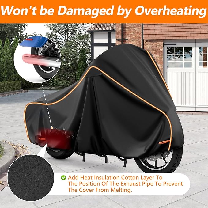420D Motorcycle Cover for Harley Davidson Touring Models Road King, Road Glide, Street Glide, Electra Glide, Heritage Classic, Low Rider Outdoor Bike Cover Waterproof Fits up to 118” Motorcycle