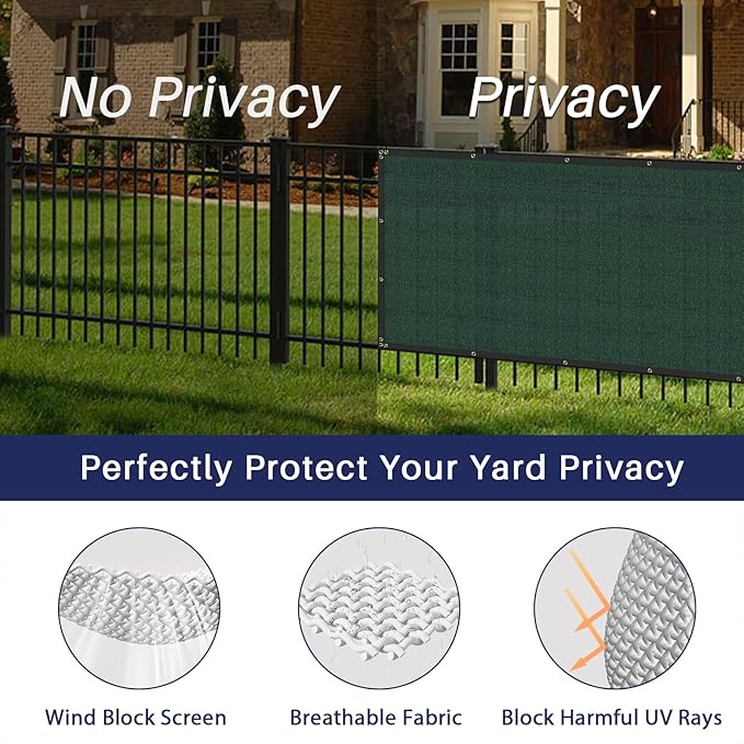Windscreen4less Privacy Fence Screen Heavy Duty Windscreen Fencing Mesh Fabric Shade Net Cover with Brass Grommtes for Outdoor Wall Garden Yard Pool Deck, 8'x221' Green
