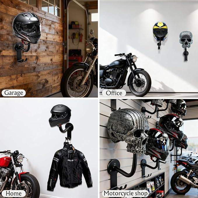 Helmet Holder,Skull Helmet Holder Wall Mount Helmet Rack with 2 Hooks Helmet Hanger for Coats,Caps,Baseballs,Rugby Helmet,Motorcycle Accessories