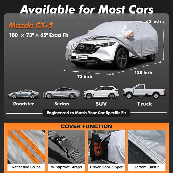Car Cover Waterproof All-Weather,Heavy-Duty Outdoor Full Exterior Automobiles SUV(Length up to 181 inch) with Windshield Sun Shade Universal Fit Subaru CrossTrek,Audi Q3,Soul,Element etc