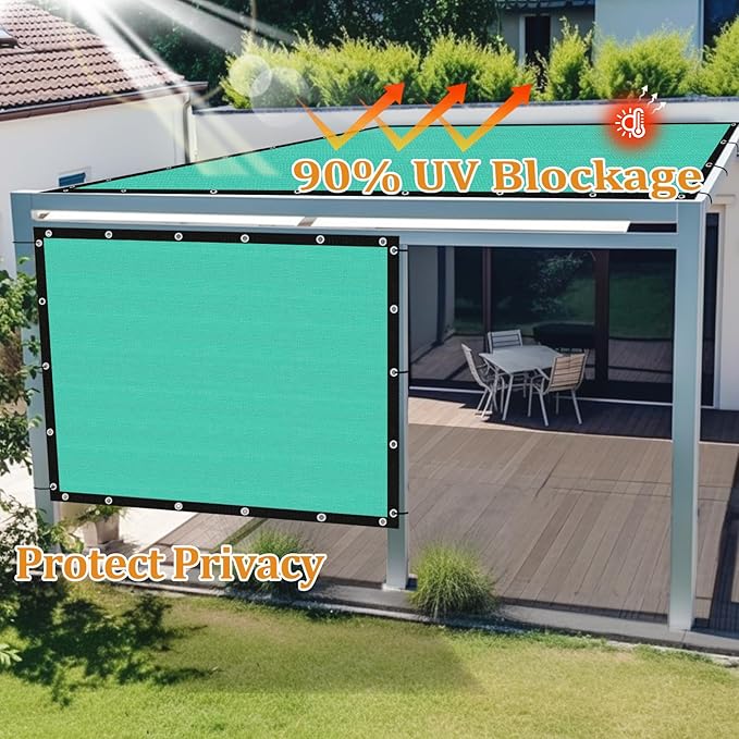 Shade&Beyond Customized Size 7' X 8' Shade Cloth with Grommets, 90% UV Protection UV Protection Mesh Tarp Sun Screens for Patio GN04, Turquoise