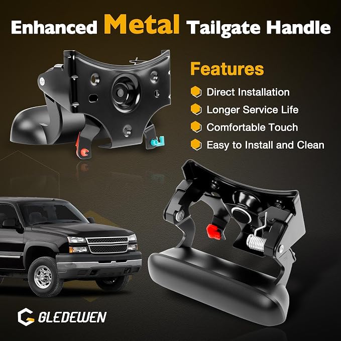Gledewen Upgrade Metal Tailgate Handle with Backup Camera, with Bezel Trim Rod Clips, Compatible with 1999-2007 Chevy Silverado GMC Sierra 1500 2500 3500, Replaces#15997911 15228539