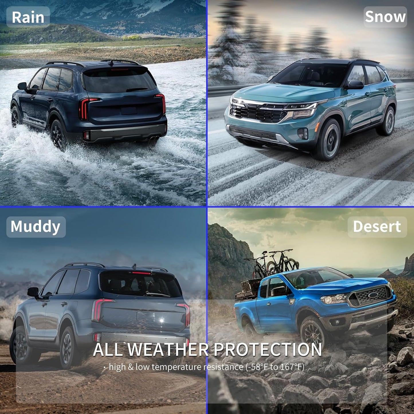 KELCSEECS® Floor Mats Custom for Ford Ranger SuperCrew Cab 2019-2023 All Weather Protection TPE Heavy Duty Non-Slip Automotive Floor Liners Fits Front & 2nd Row Full Set Accessories, Black