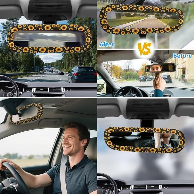 Sunflowers Car Seat Covers Full Set 17 Pack,Sunflower Car Aaccessories for Women Automotive Seat Head Rest Protector for Auto Front Seat Rest Decoration Soft Seat Belt Shoulder Pad