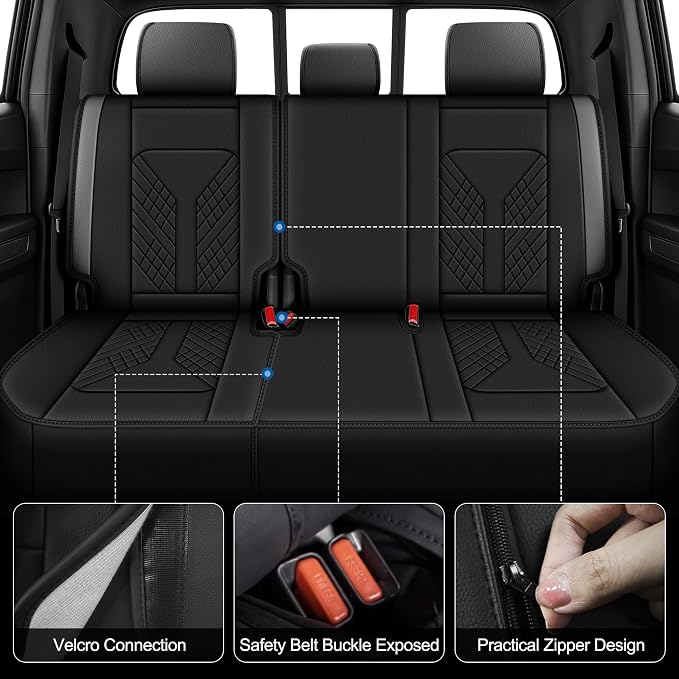 Seat Covers Full Set Compatible with 2024 2025 2026 Toyota Tacoma Double Crew Cab Waterproof Leather Seat Protectors Custom Fit for Trucks (Black&Grey)