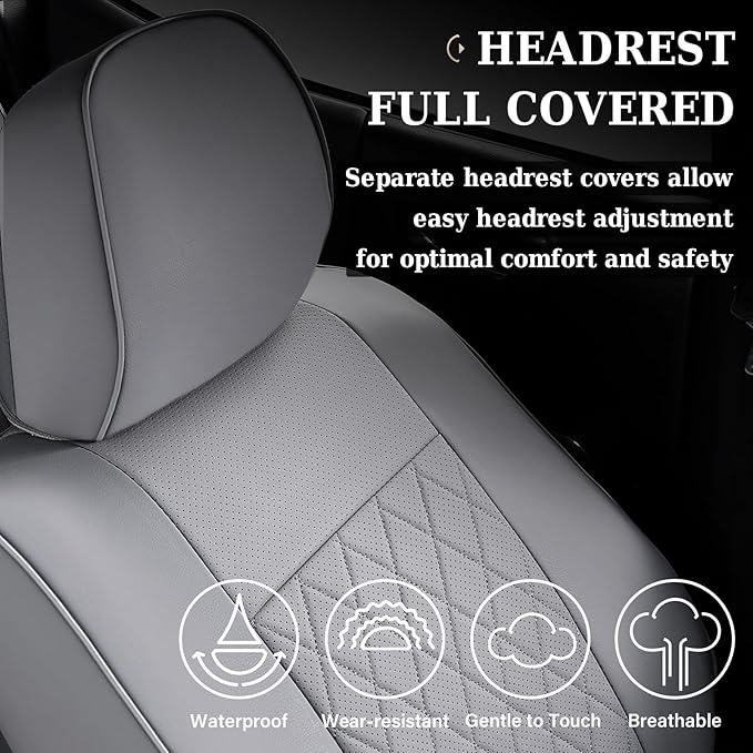 Coverado Tacoma Leather Seat Covers, Front Car Seat Covers Custom Fit for 2016-2023 Toyota Tacoma Double & Crew Cab, Covers Seat Protector for Tacoma Accessories (Gray)